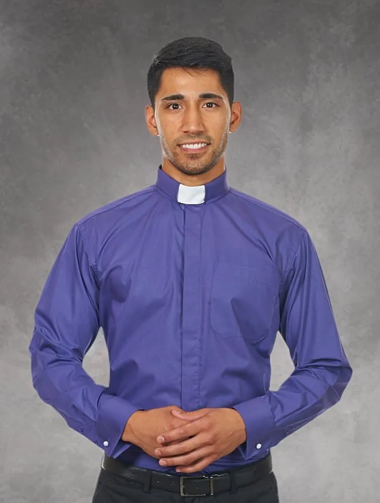 Men's Long Sleeves Tab Collar Clergy Shirt Black