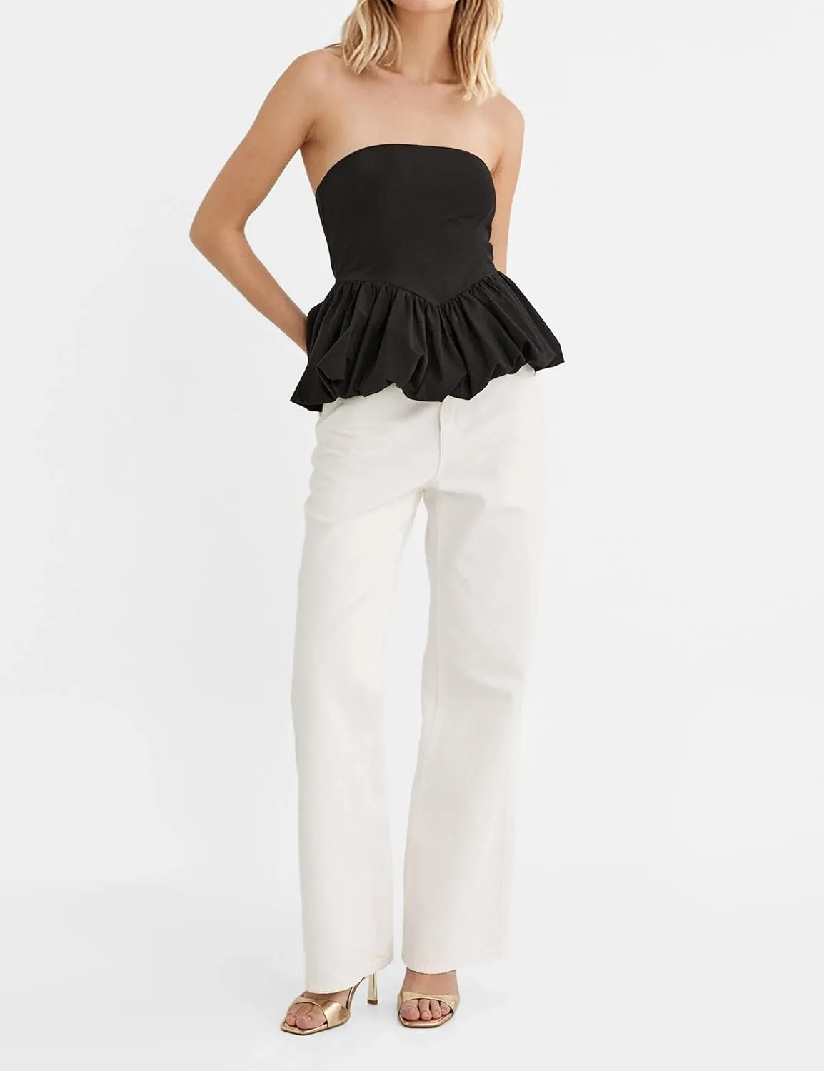 MISSACTIVER Peplum Tank Top for Women Casual Bandeau Tube Top Summer Flowy Strapless Going Out Shirts Blouses