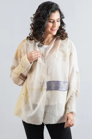 MOSAIC TILE PATCH KANTHA HOODED JKT - mt1042-ivy -