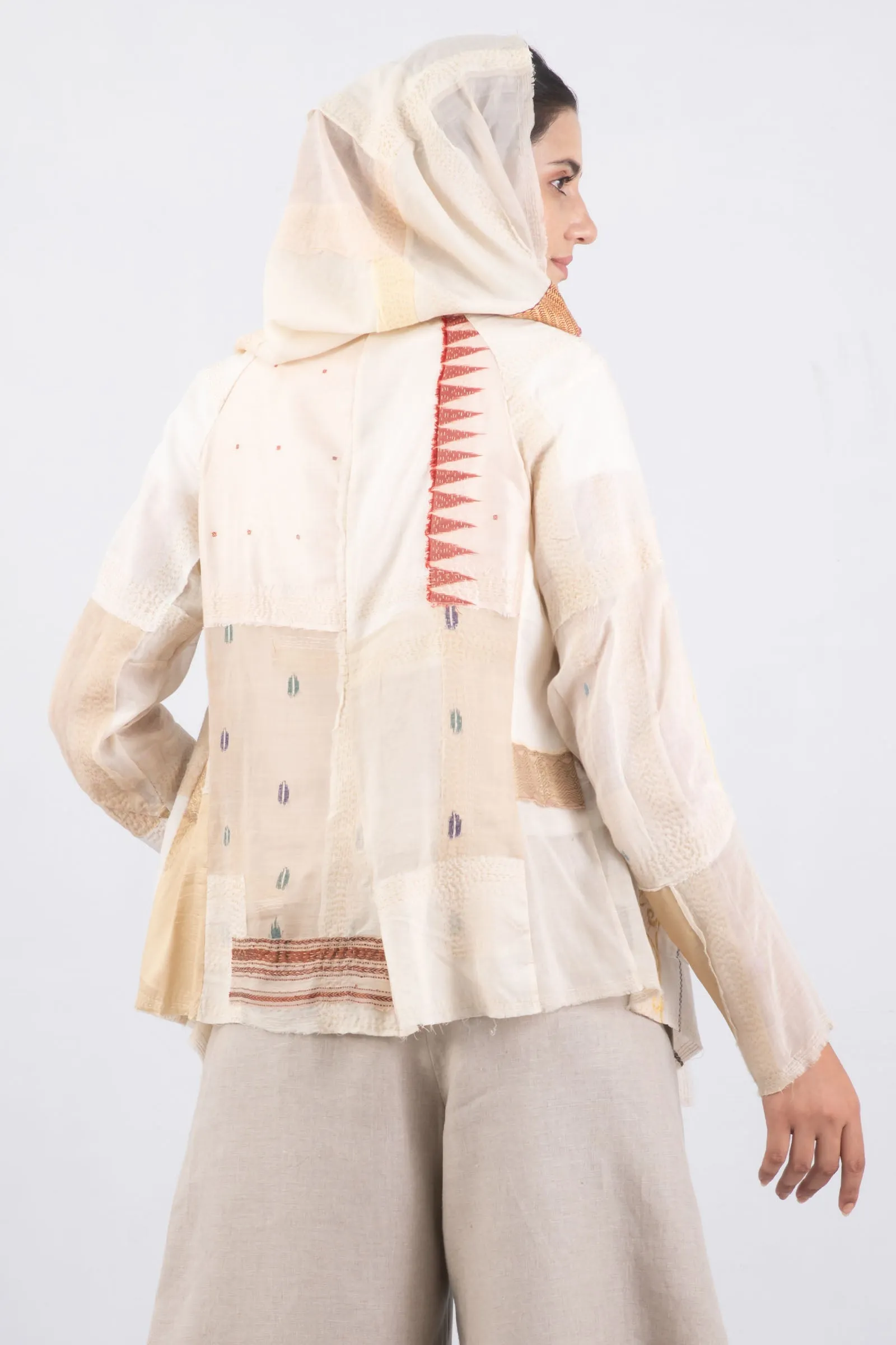 MOSAIC TILE PATCH KANTHA HOODED JKT - mt1042-ivy -