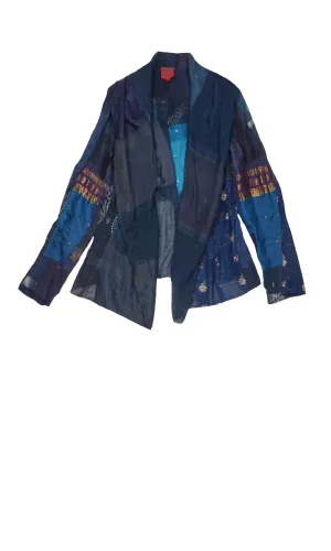 MOSAIC TILE PATCH KANTHA HOODED JKT - mt1042-nvy -