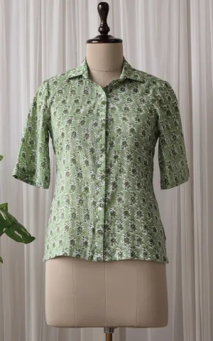 Pastel Green Block Print Boxy Shirt