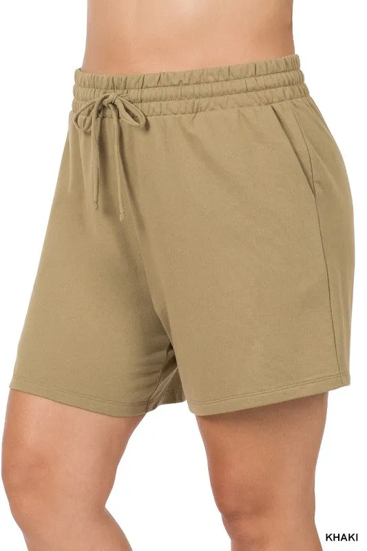 Plus French Terry Drawstring Waist Shorts
