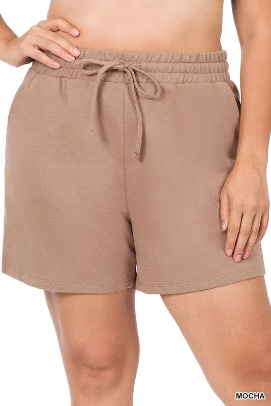 Plus French Terry Drawstring Waist Shorts