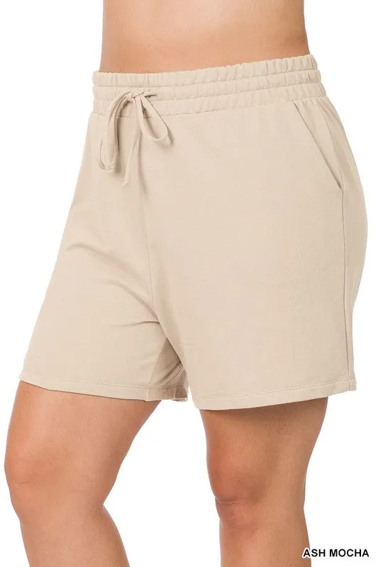 Plus French Terry Drawstring Waist Shorts