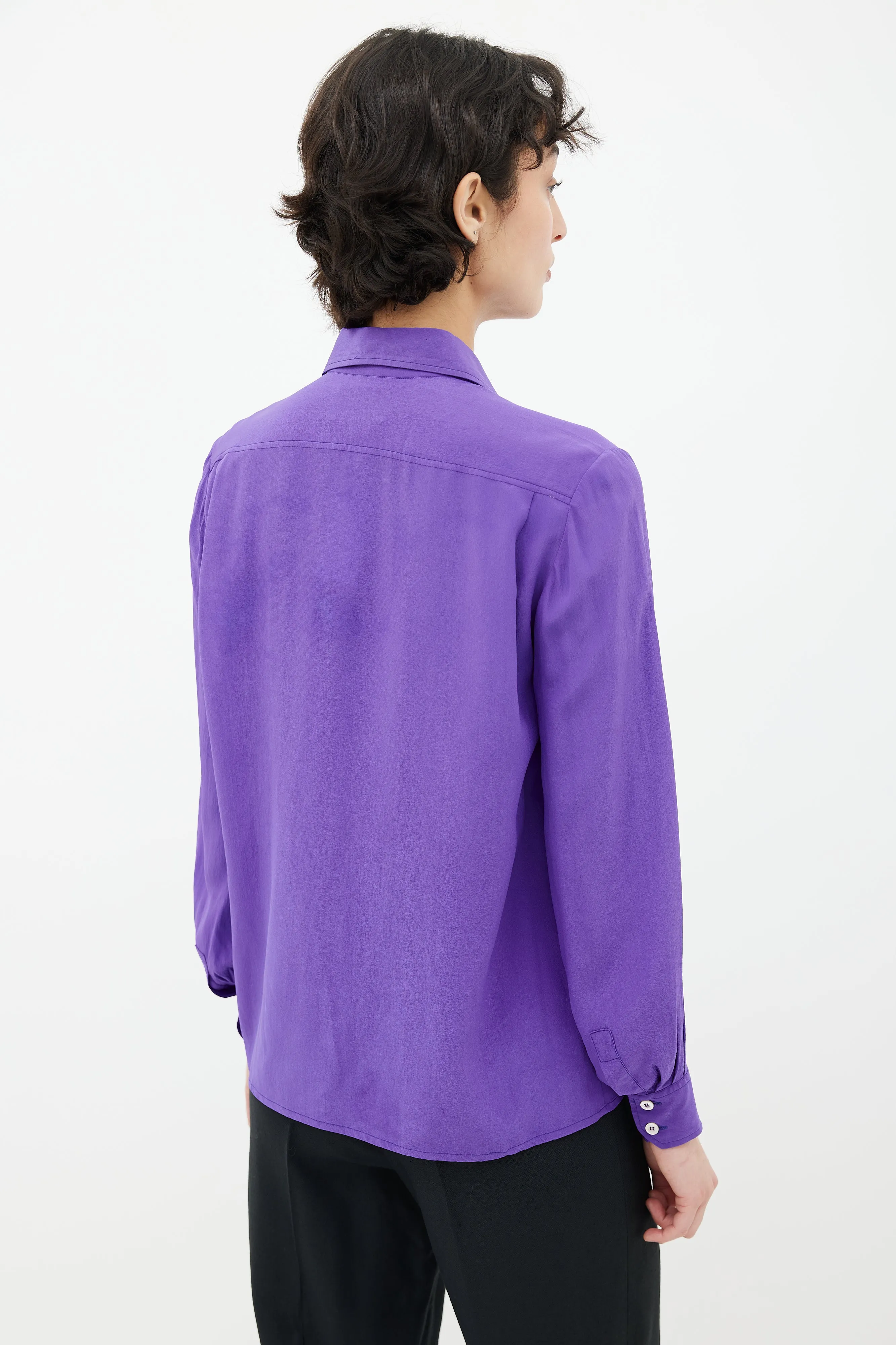 Purple Silk Button Up Blouse