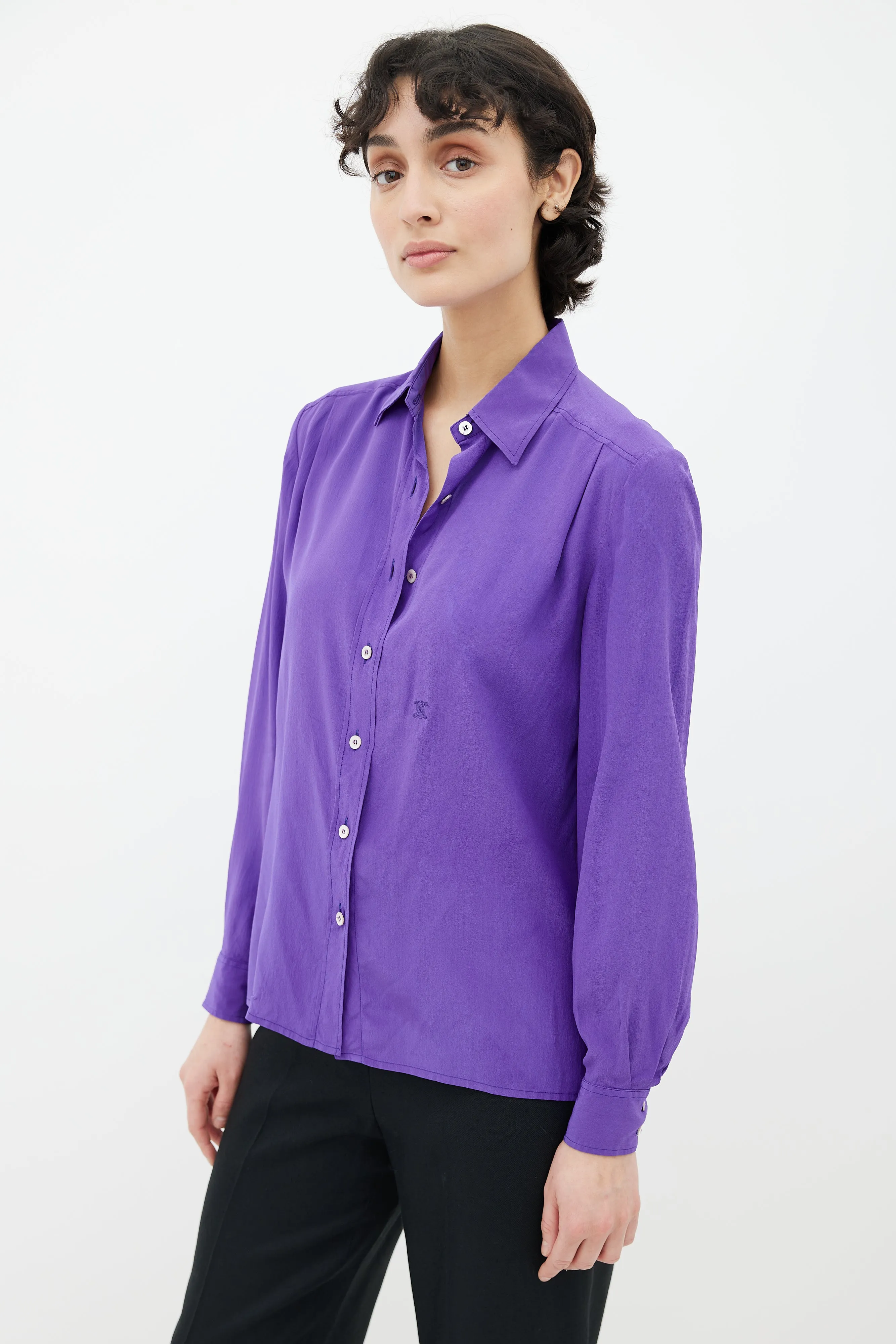 Purple Silk Button Up Blouse