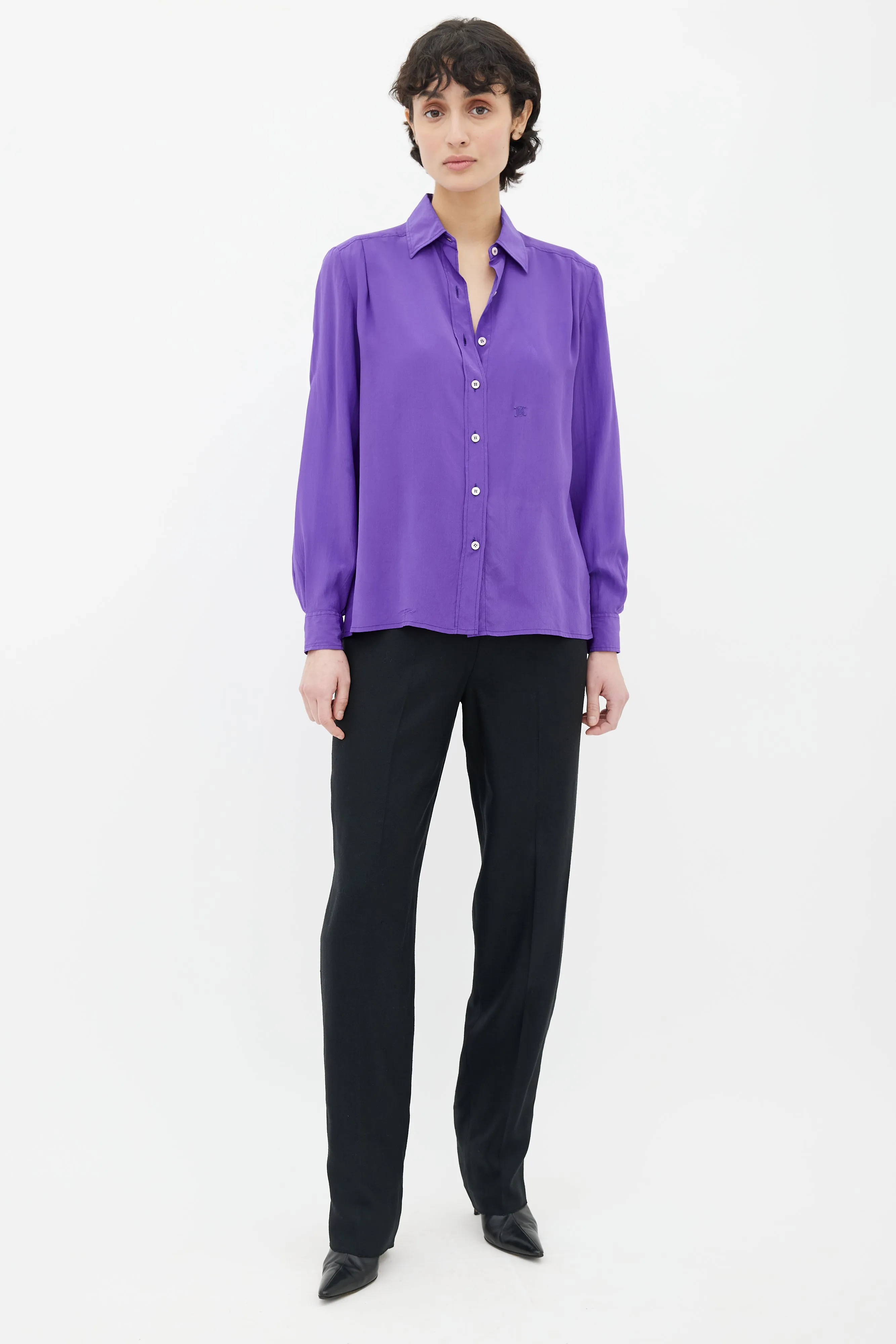 Purple Silk Button Up Blouse