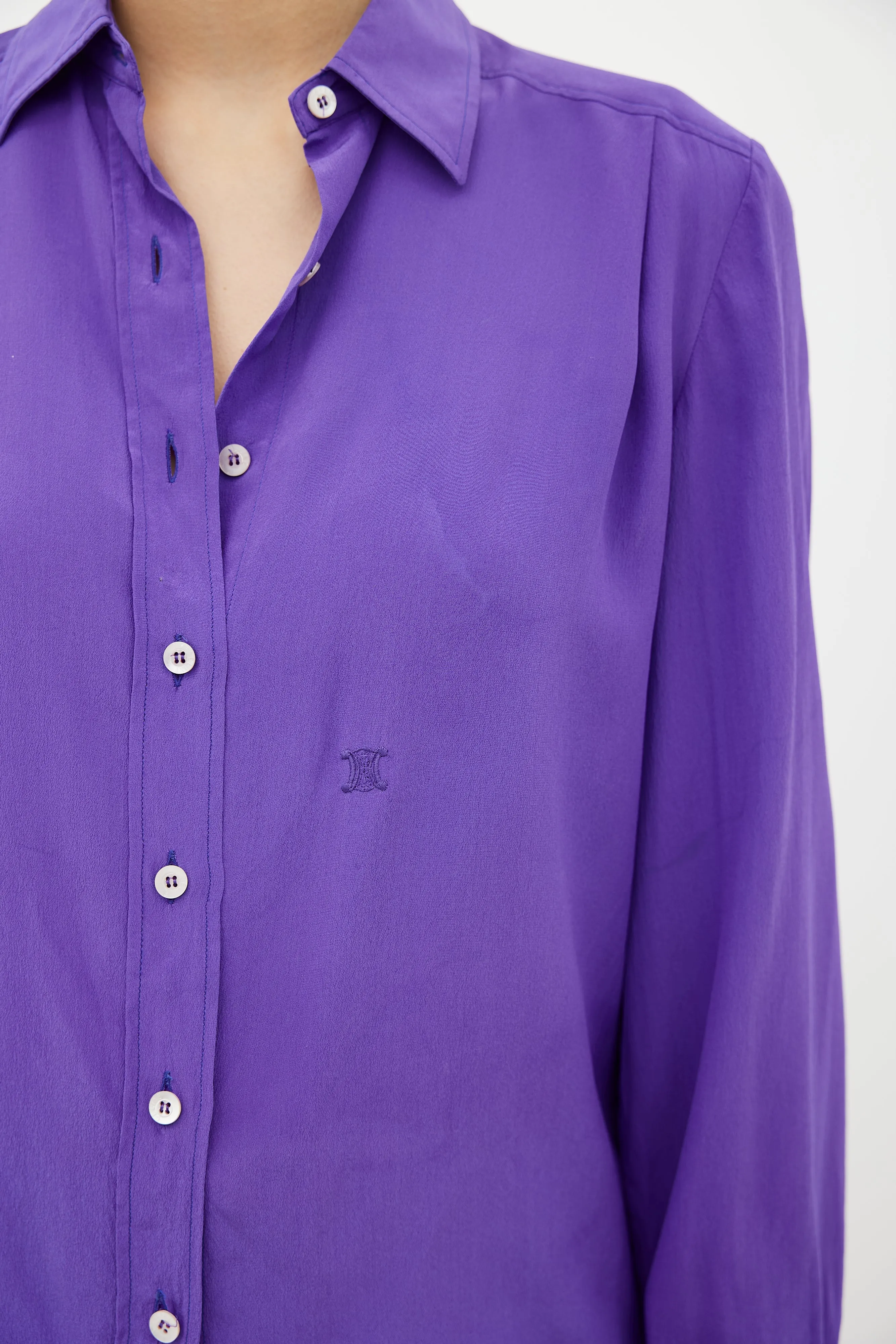 Purple Silk Button Up Blouse