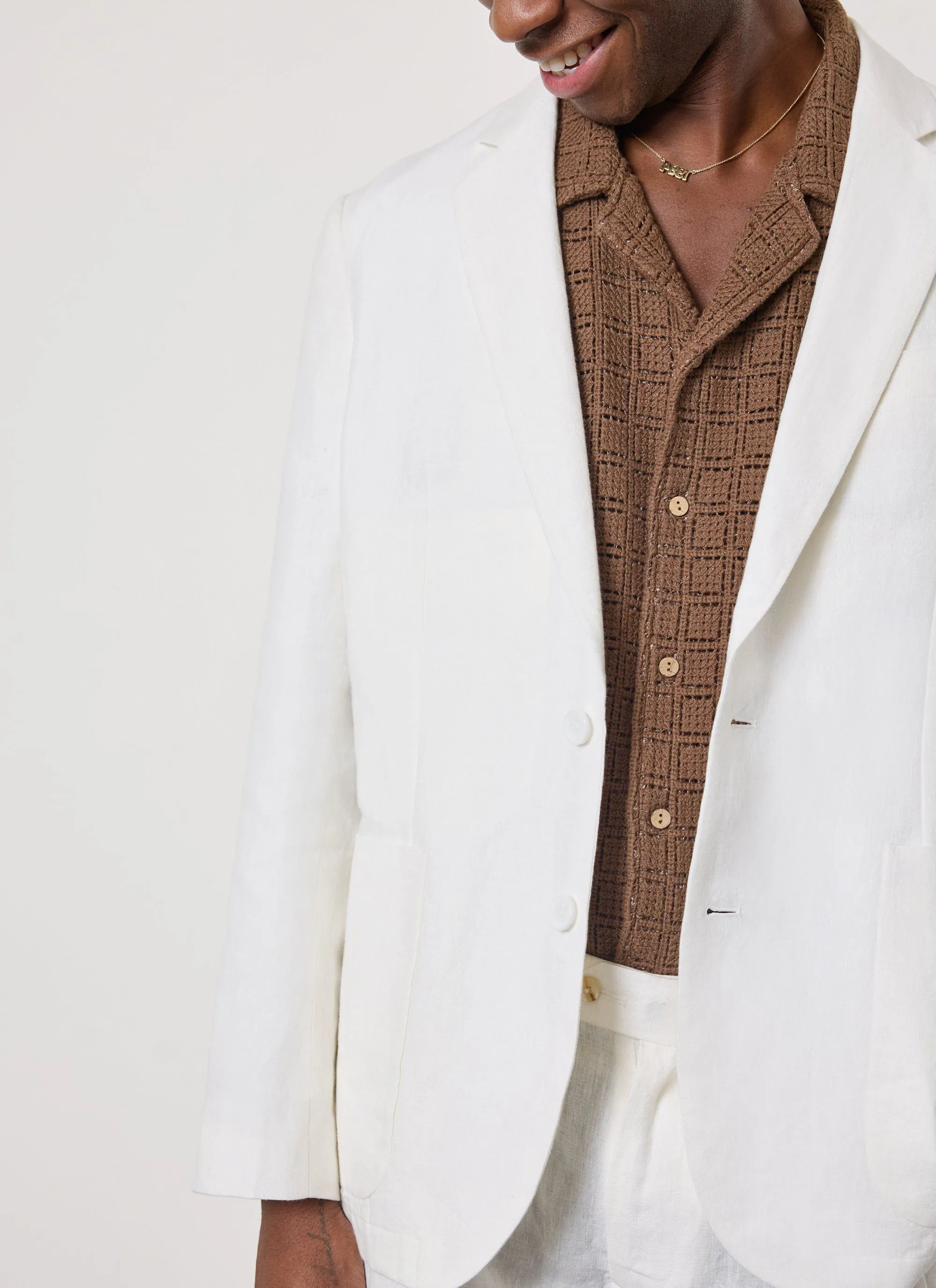 Relaxed Tailored Linen Blazer | White