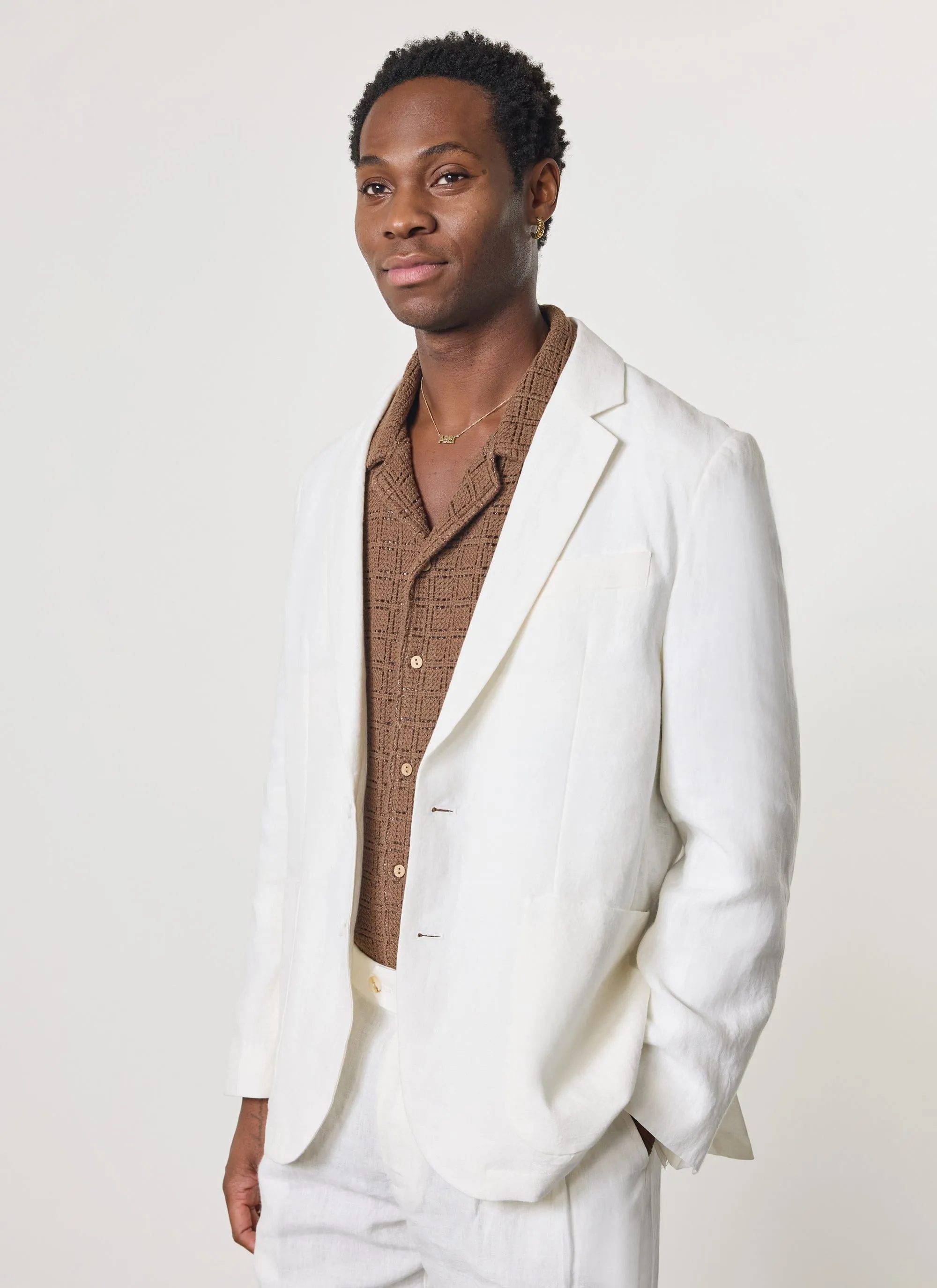 Relaxed Tailored Linen Blazer | White