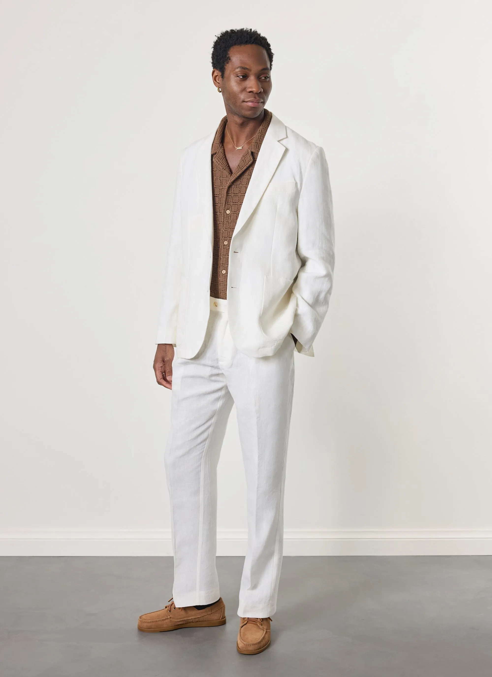 Relaxed Tailored Linen Blazer | White