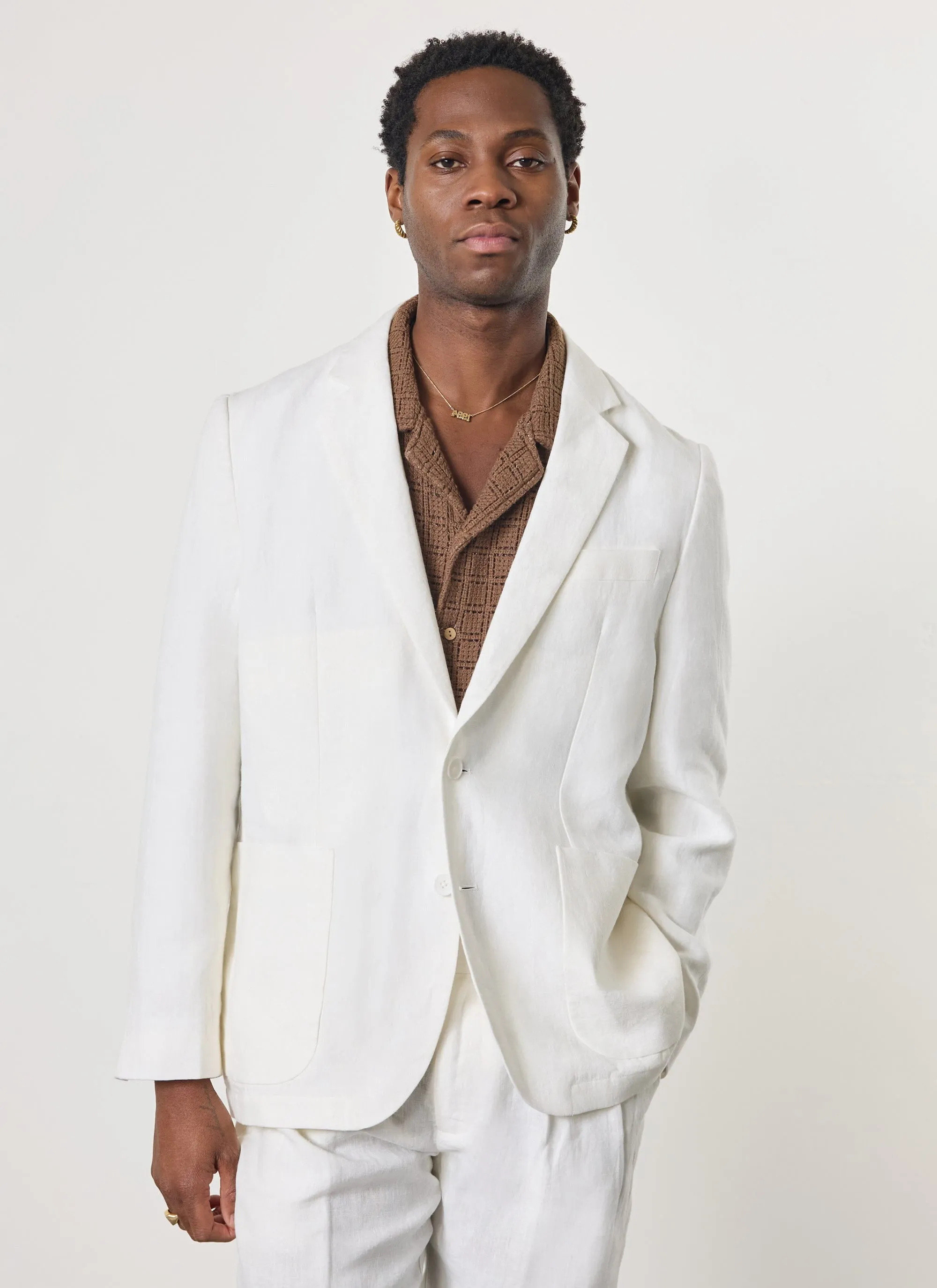Relaxed Tailored Linen Blazer | White