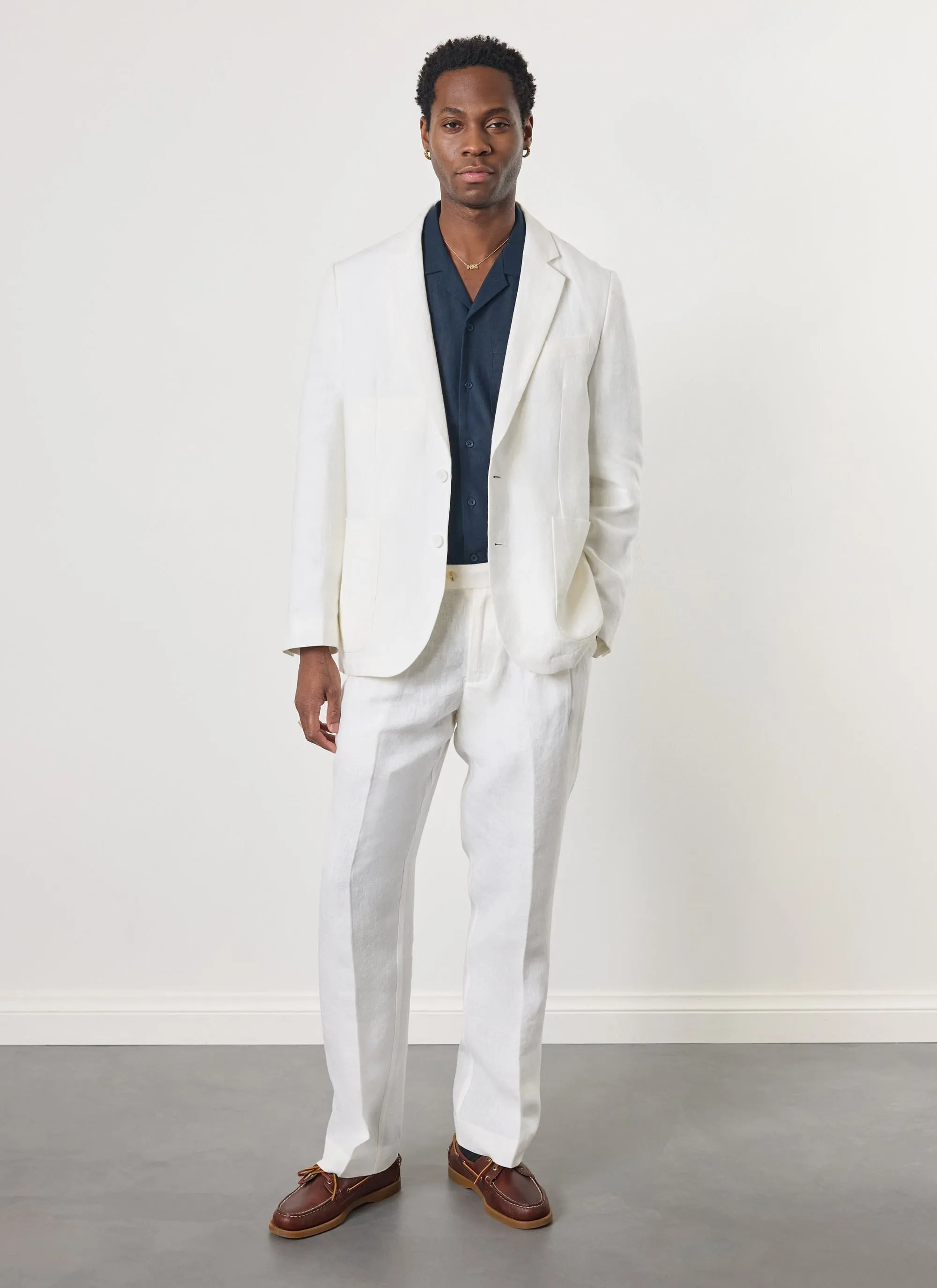 Relaxed Tailored Linen Blazer | White