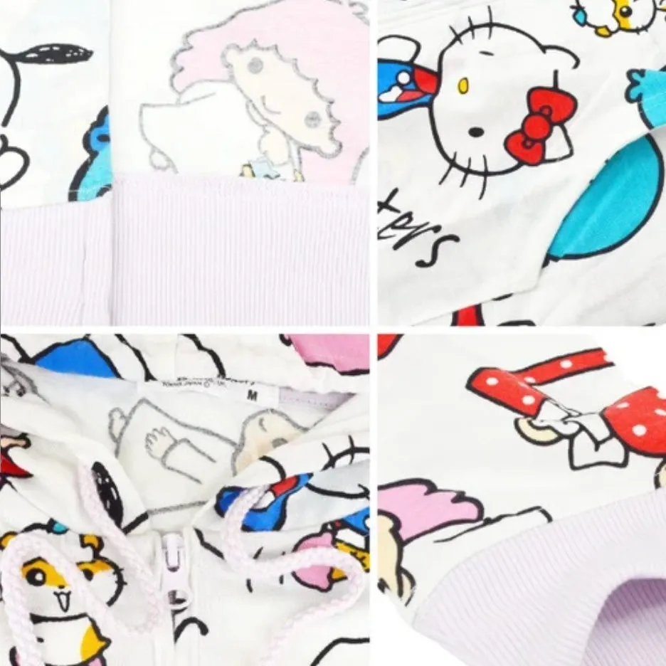 Sanrio Characters All-Over-Pattern Zip-up Hoody Jacket (White)