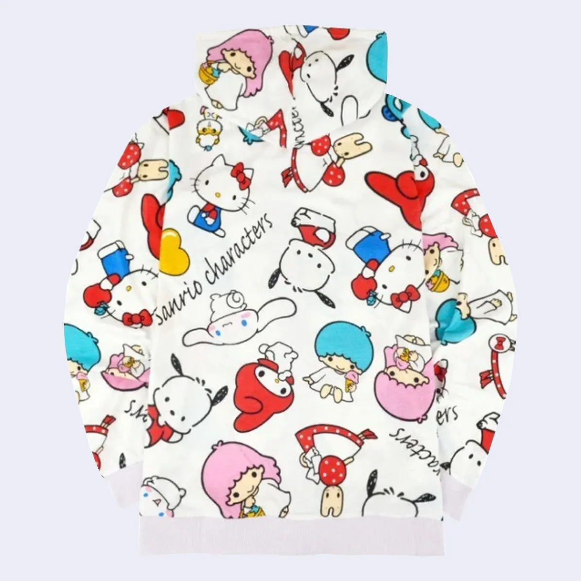 Sanrio Characters All-Over-Pattern Zip-up Hoody Jacket (White)