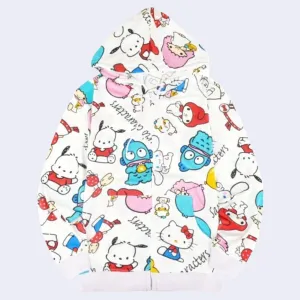 Sanrio Characters All-Over-Pattern Zip-up Hoody Jacket (White)