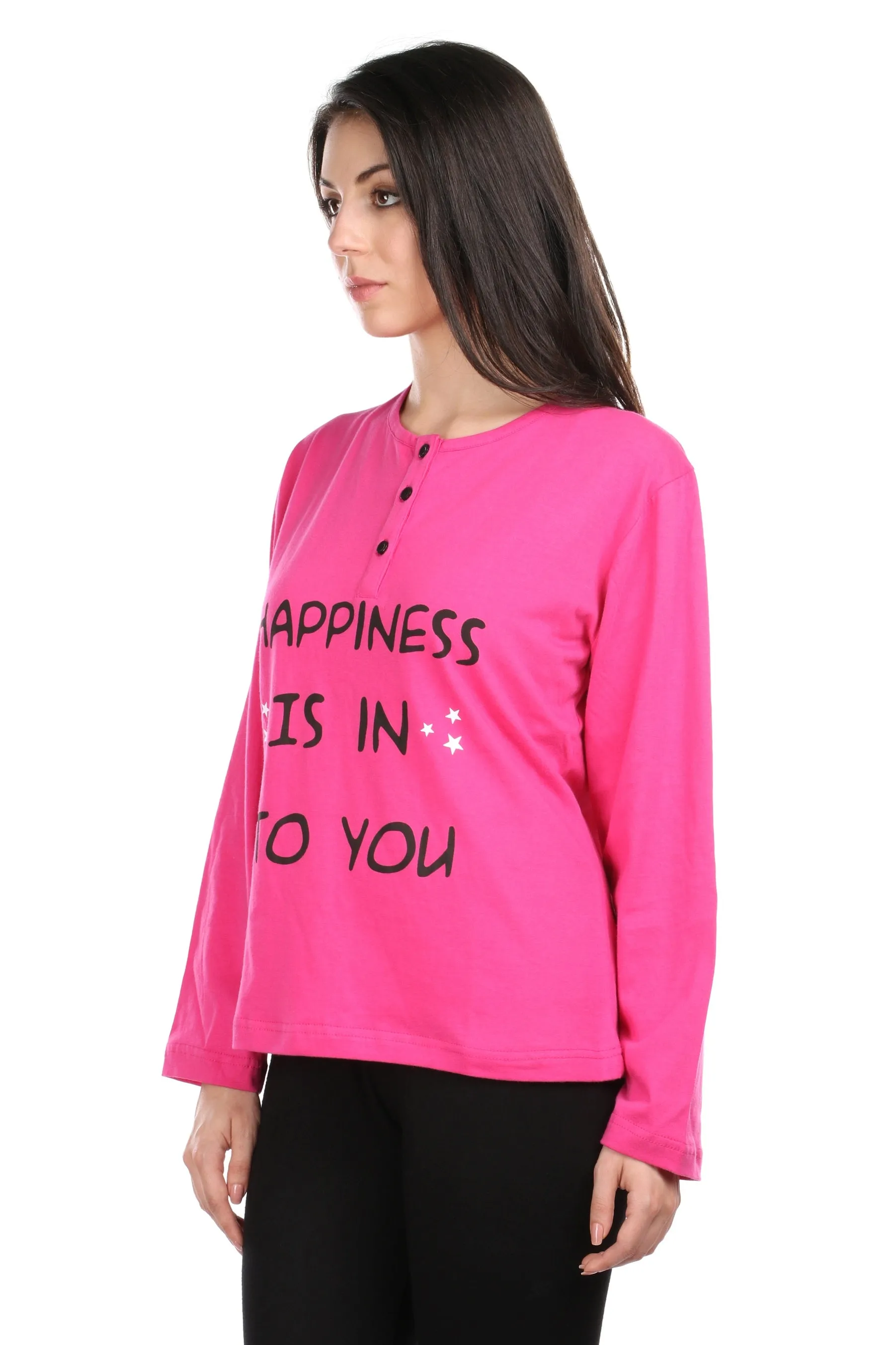 Semantic Women's Cotton T-Shirt - Happiness Printed (Loose Fit)