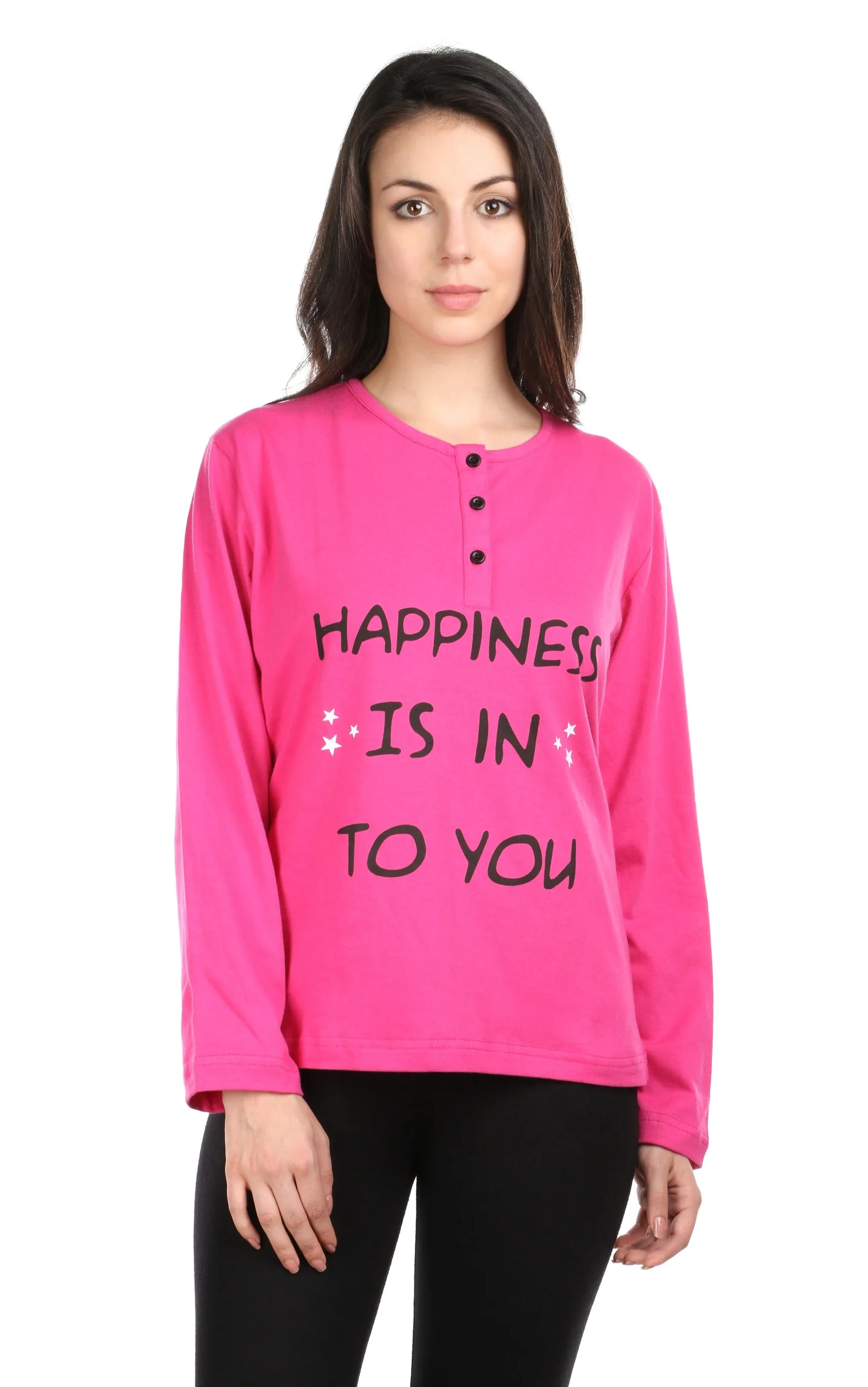 Semantic Women's Cotton T-Shirt - Happiness Printed (Loose Fit)