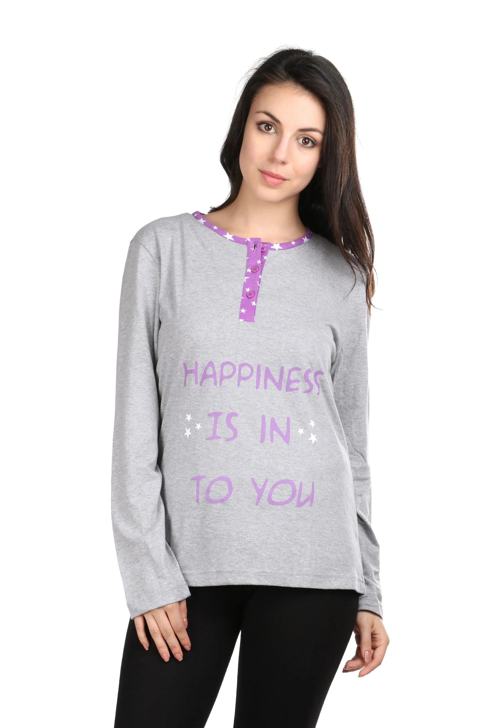 Semantic Women's Cotton T-Shirt - Happiness Printed (Loose Fit)