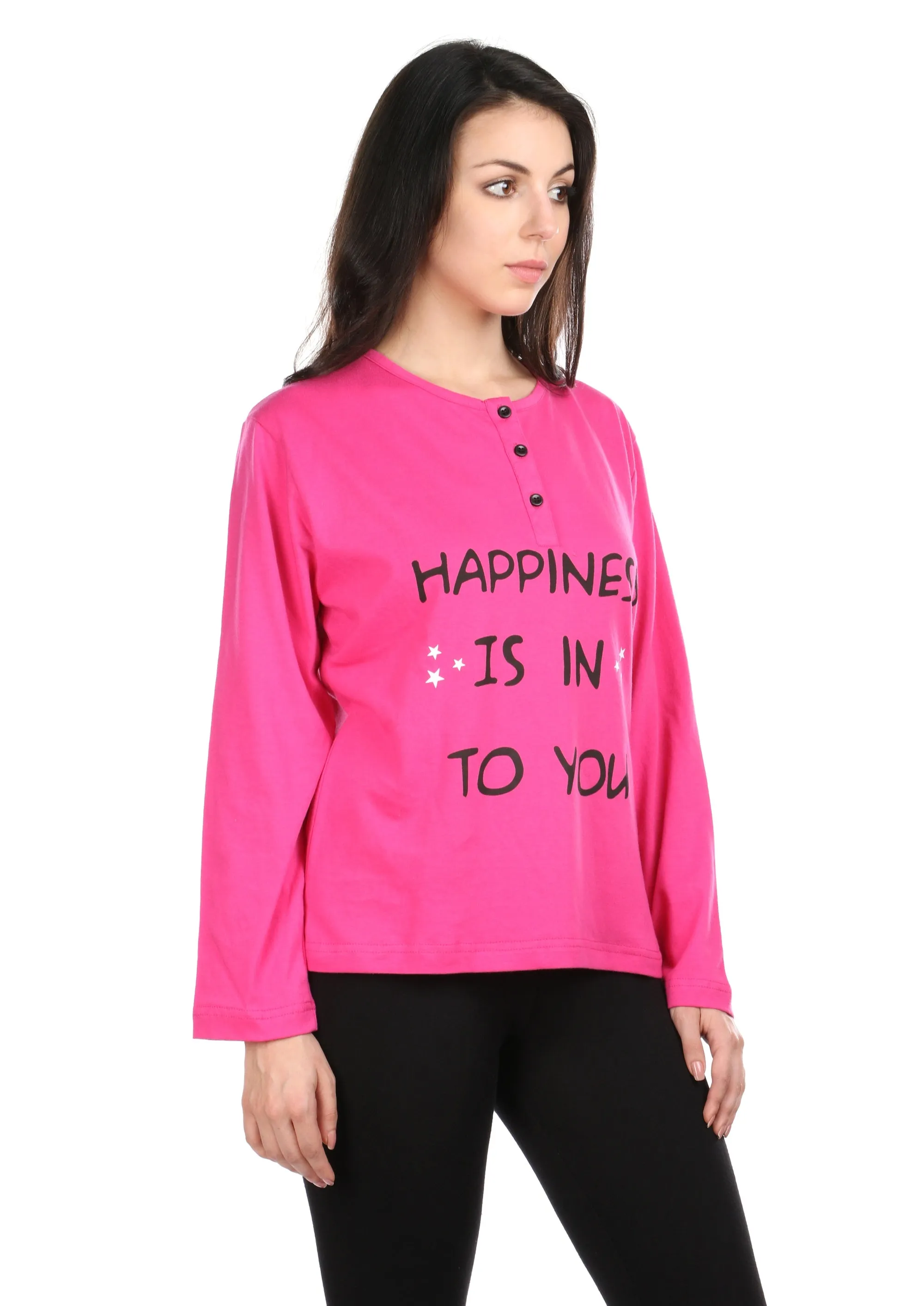 Semantic Women's Cotton T-Shirt - Happiness Printed (Loose Fit)