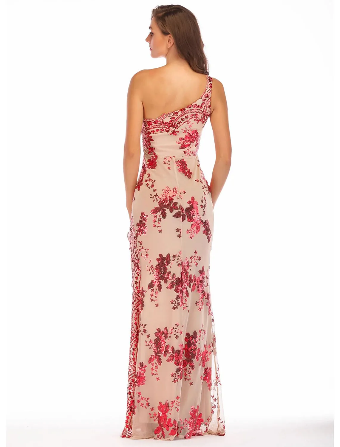 Sheath / Column Evening Gown Vintage Dress Holiday Party Wear Floor Length Sleeveless One Shoulder Cotton Blend Backless with Sequin Splicing