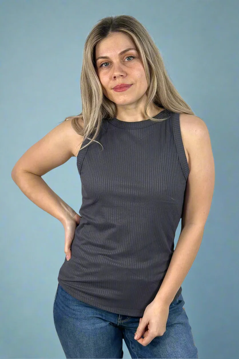 Soft Ribbed Fitted Tank - Ash