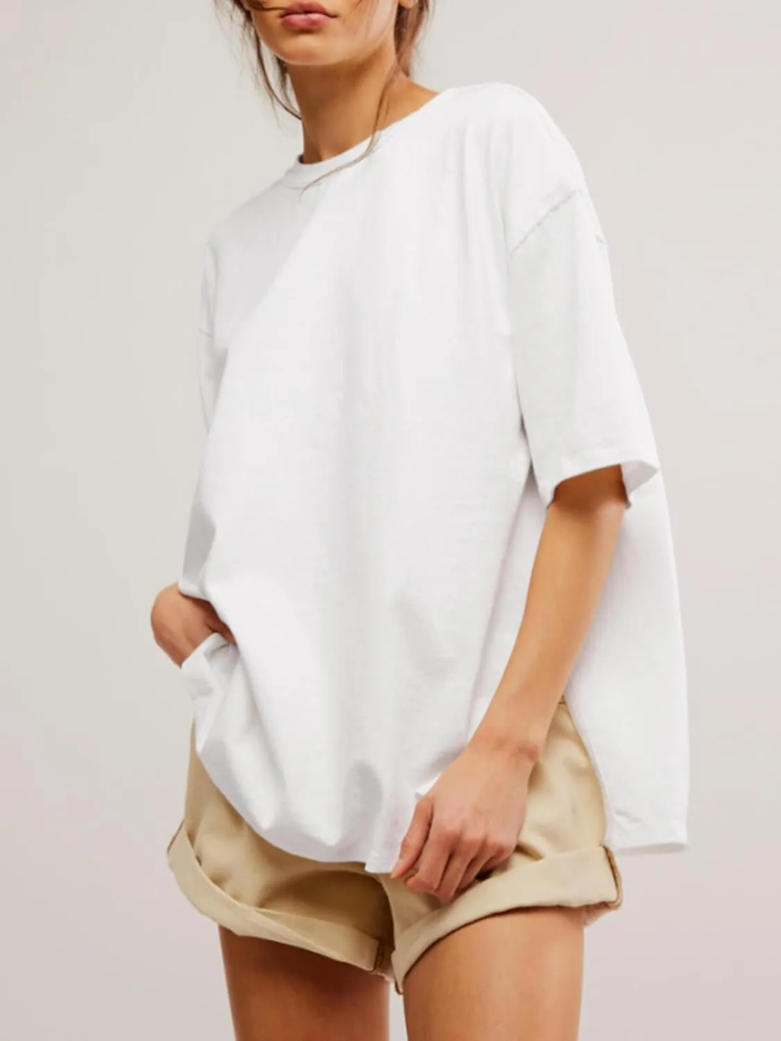 Tankaneo Womens Oversized Tshirts Summer Casual Short Sleeve Crew Neck T Shirt Loose Fit Side Slit Tee Tops