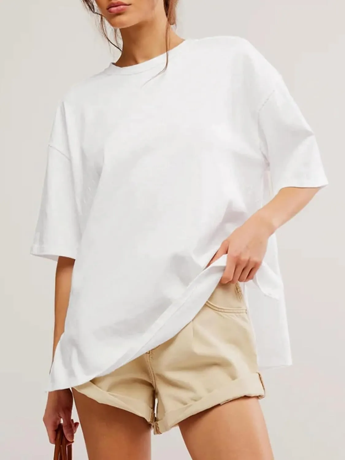 Tankaneo Womens Oversized Tshirts Summer Casual Short Sleeve Crew Neck T Shirt Loose Fit Side Slit Tee Tops