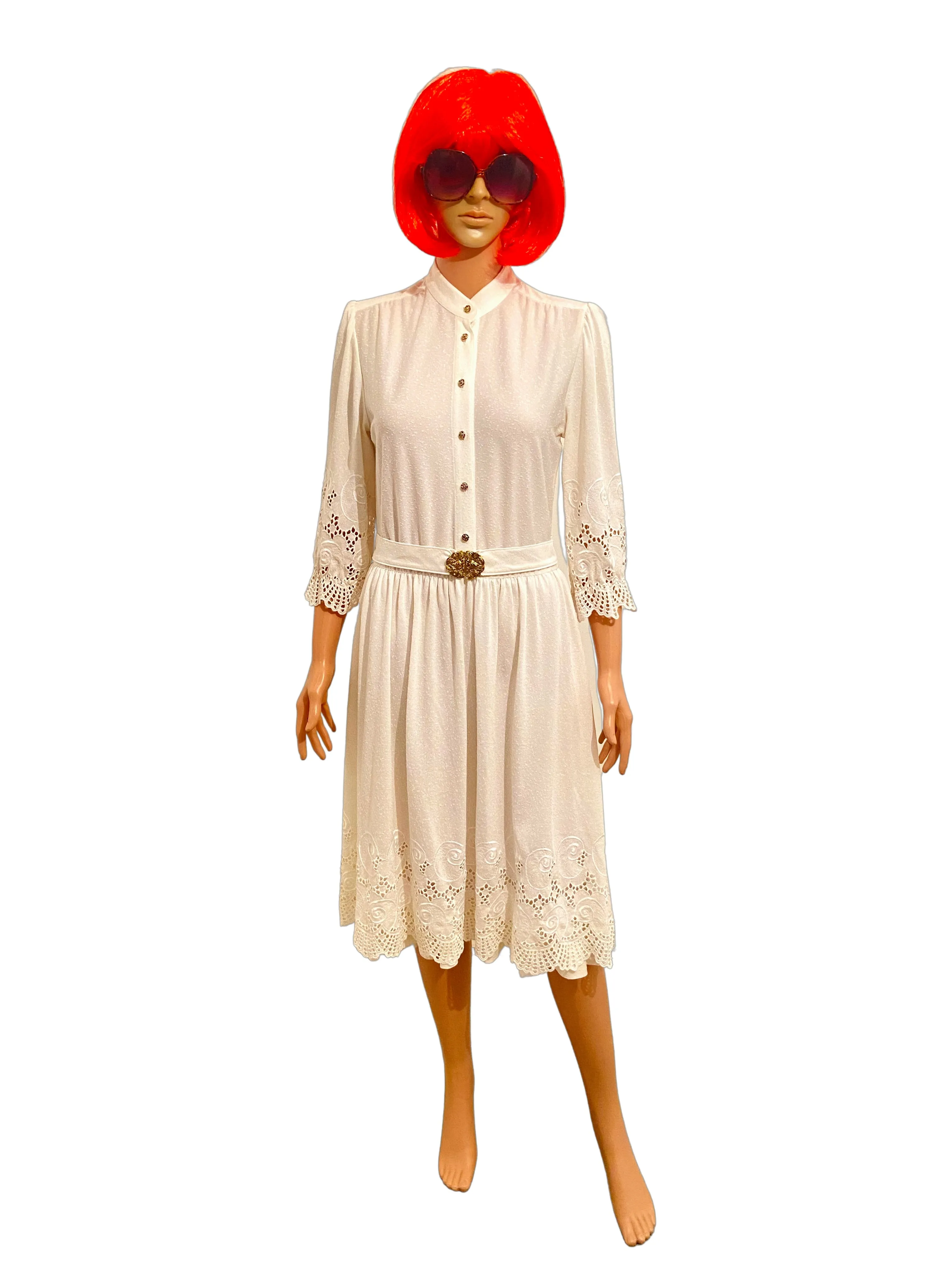 Vintage Ivory Embroidered Midi Dress