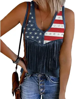 Women's Retro American Flag Tank Top 4Th of July Patriotic Print Casual Tank Top Independence Day Flag Shirt