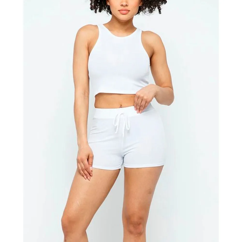 Women's Tank Top & Shorts Casual High Waisted  Loungewear Drawstring Shorts Set