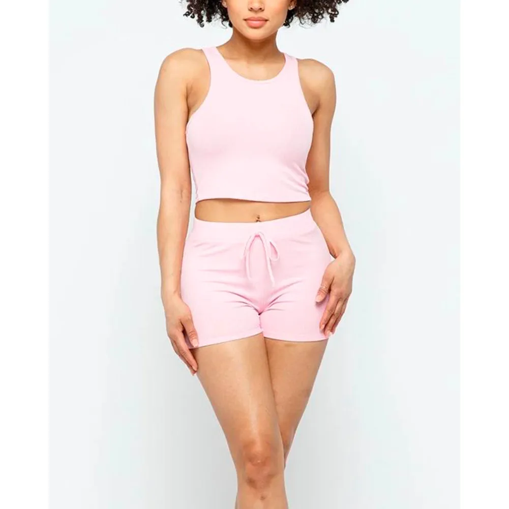 Women's Tank Top & Shorts Casual High Waisted  Loungewear Drawstring Shorts Set