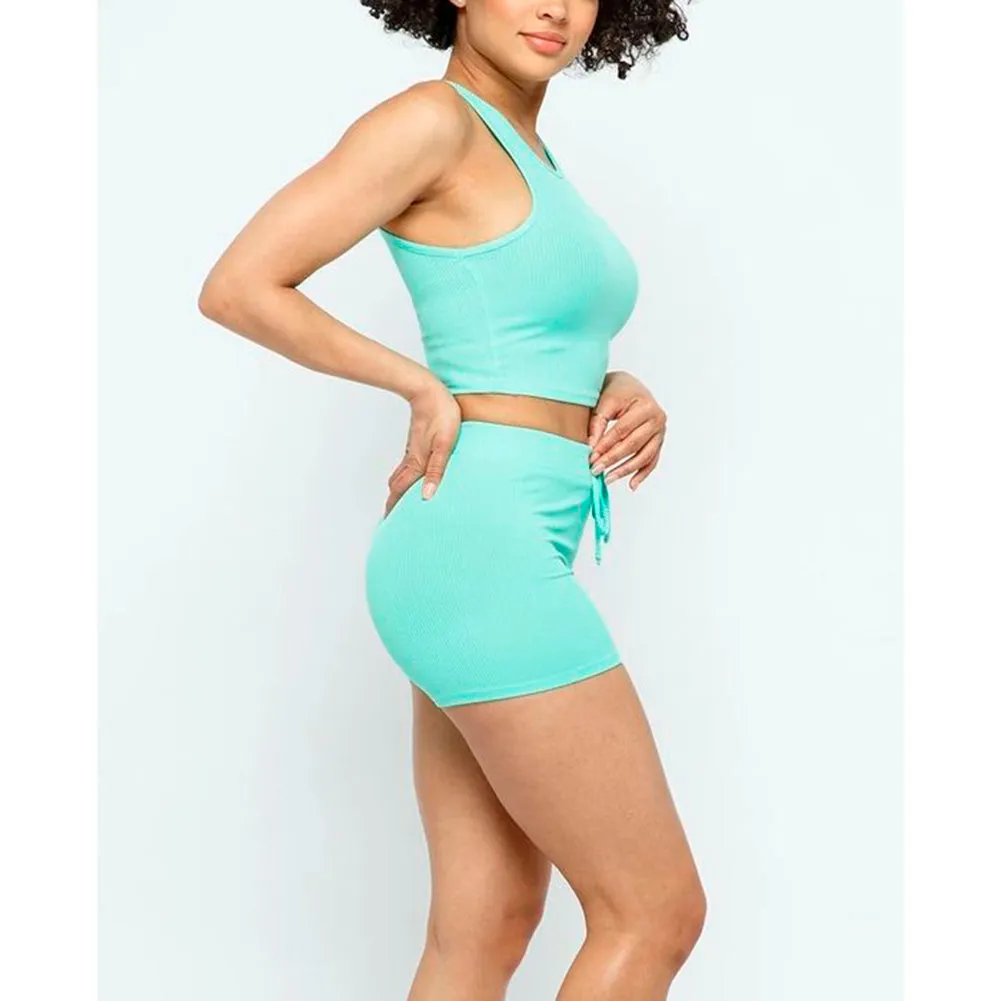 Women's Tank Top & Shorts Casual High Waisted  Loungewear Drawstring Shorts Set