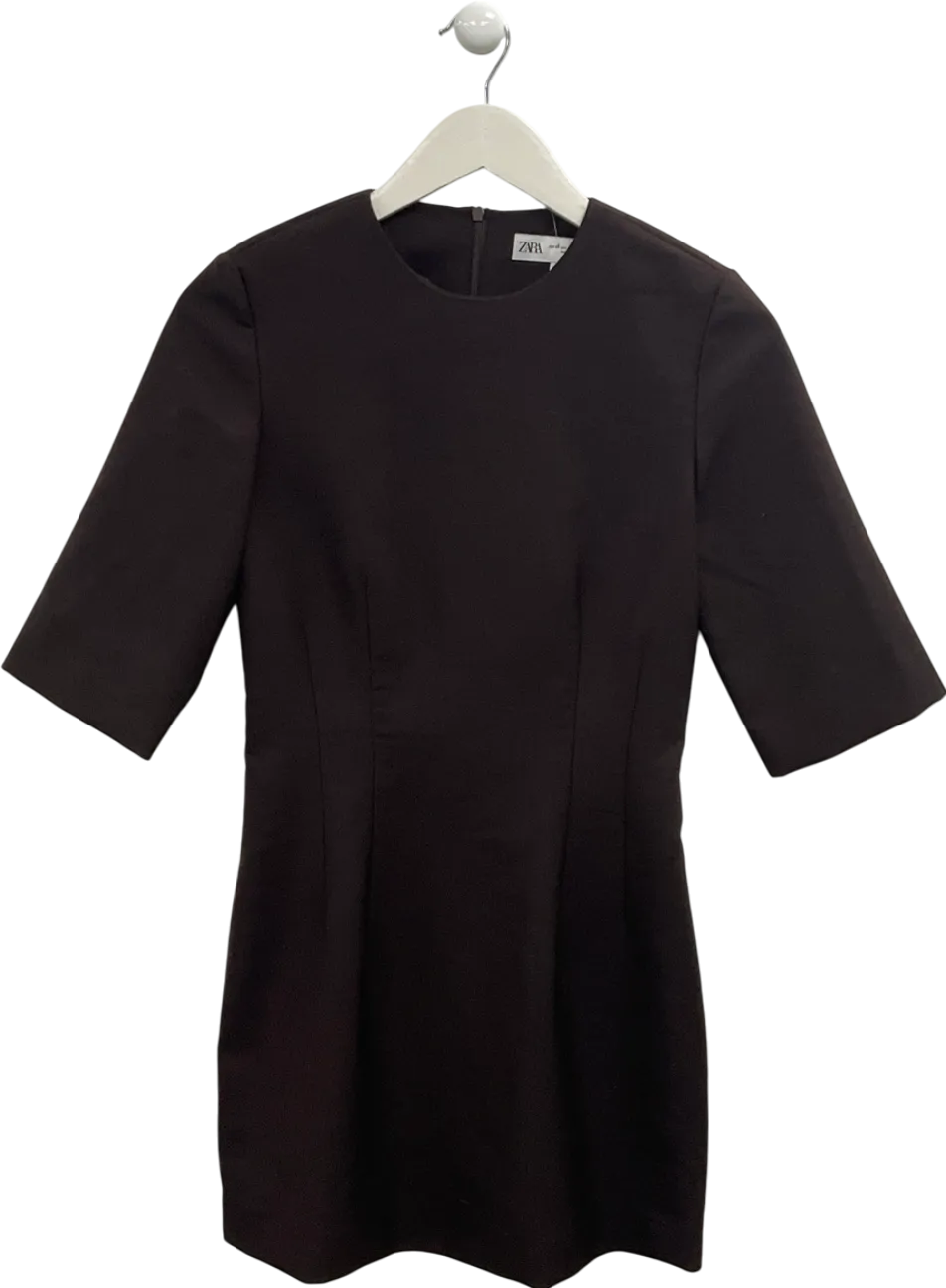ZARA 3/4 Sleeve Mini Dress Chocolate Brown UK XS