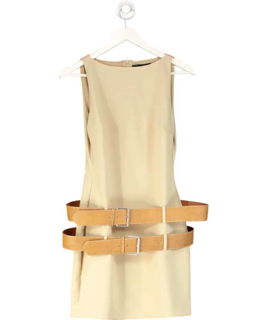 ZARA Beige Double Belted Sleeveless Mini Dress UK L