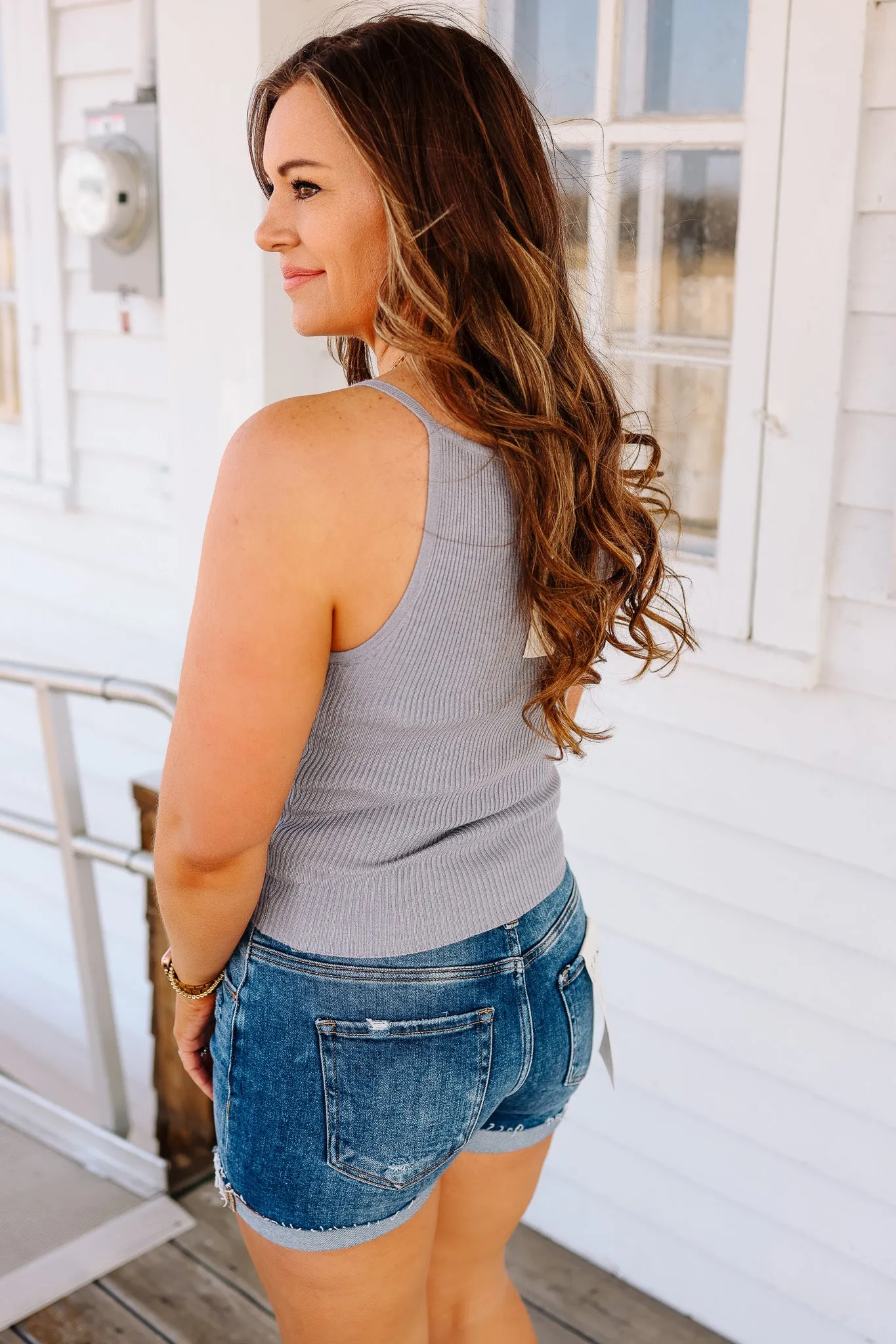 Zara Ribbed Knit Tank Top - Blue