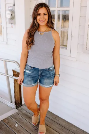 Zara Ribbed Knit Tank Top - Blue