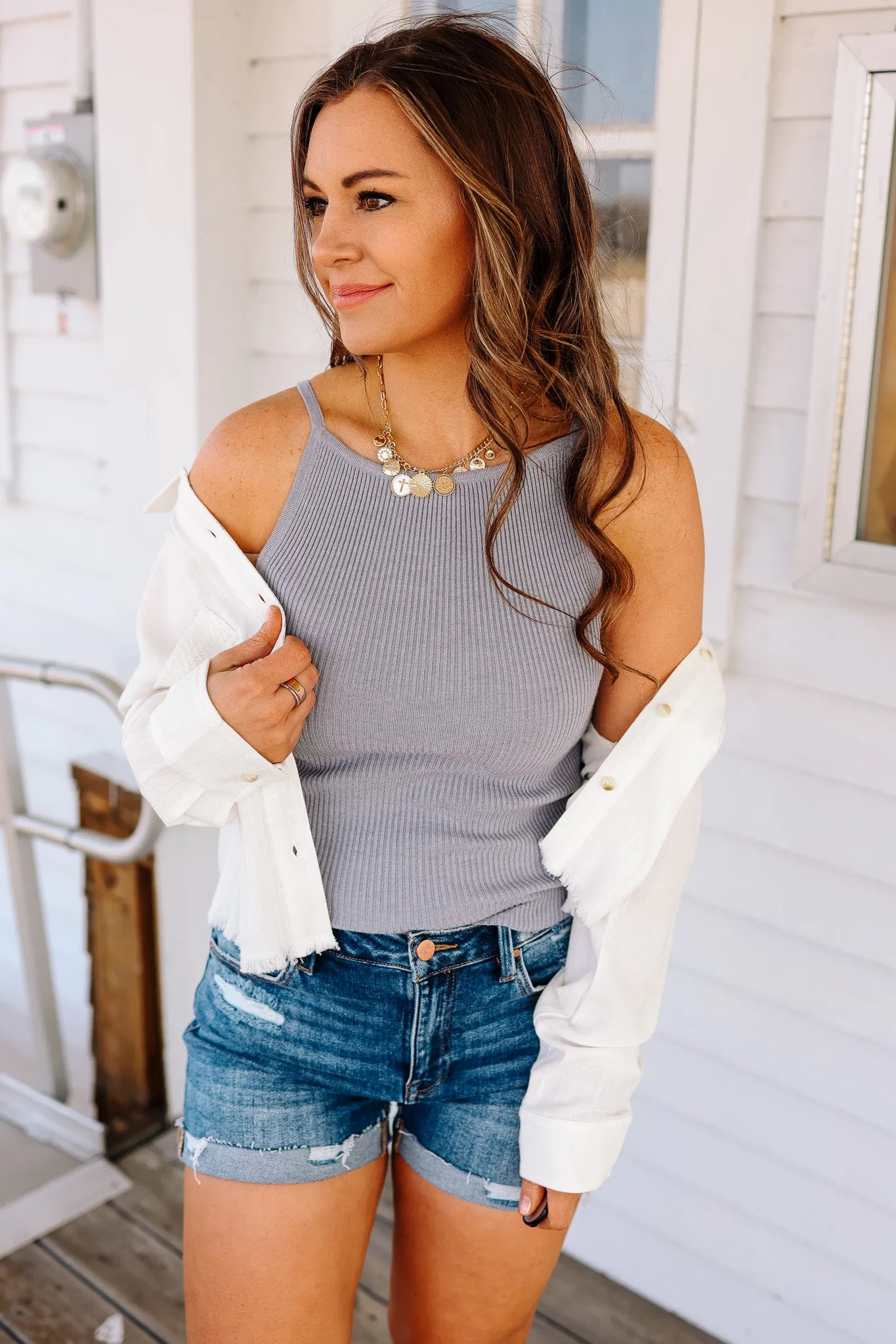 Zara Ribbed Knit Tank Top - Blue