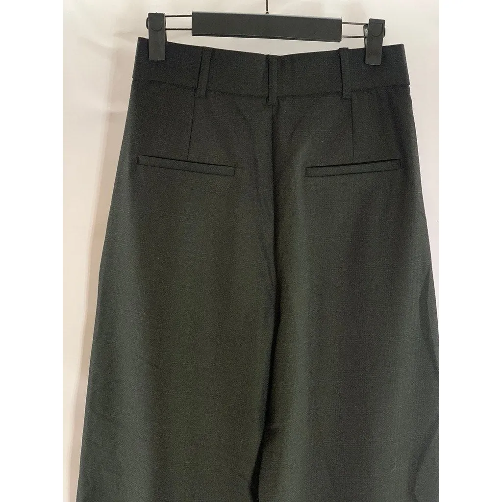 ZARA Women's Black Checkered Tapered Pleated Trousers SZ XS