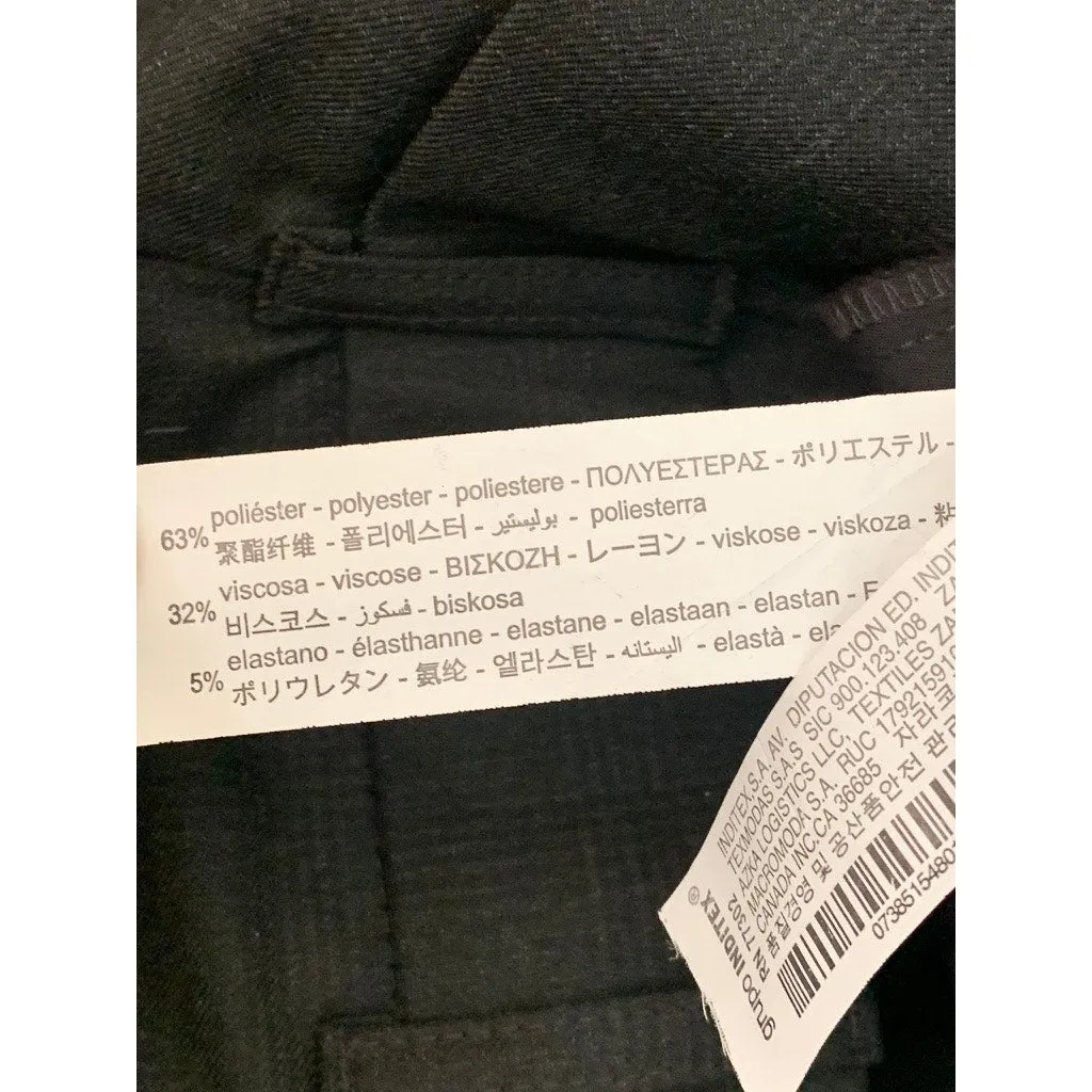 ZARA Women's Black Checkered Tapered Pleated Trousers SZ XS