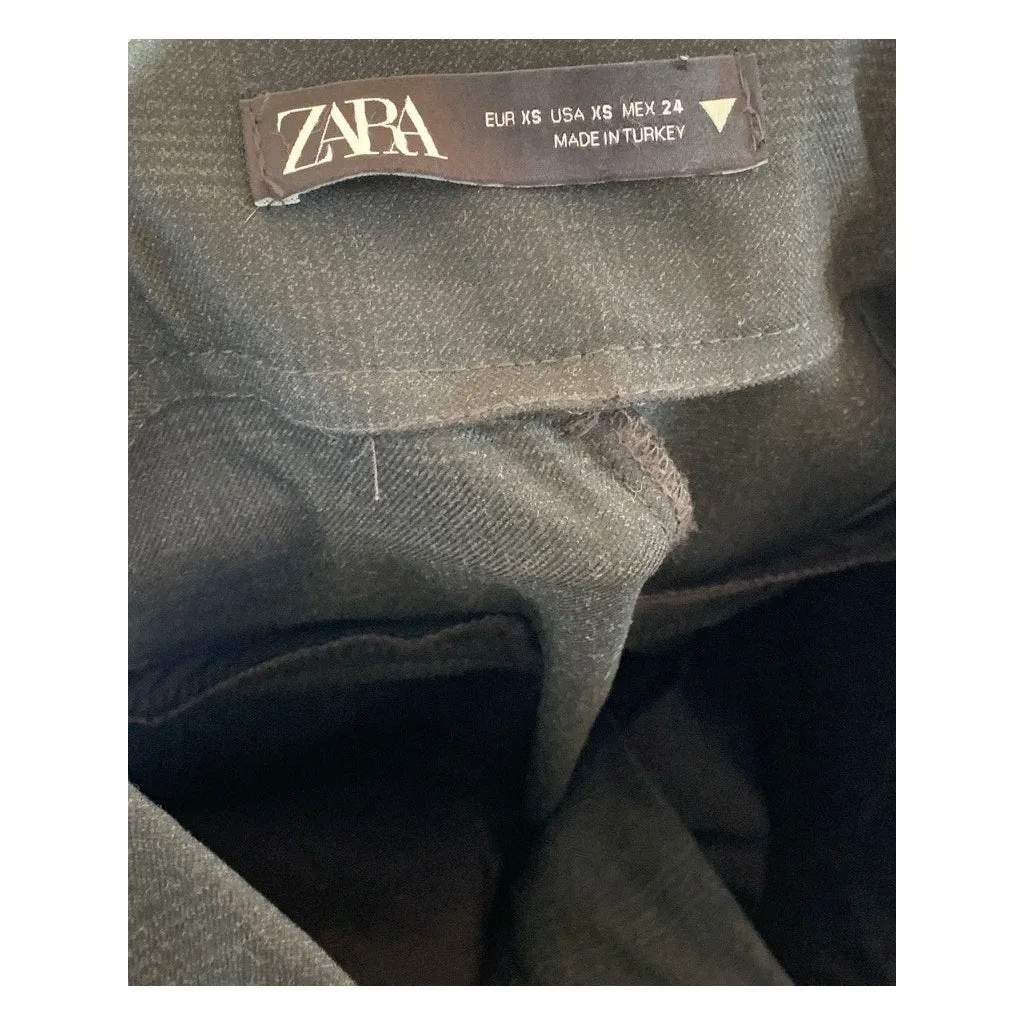 ZARA Women's Black Checkered Tapered Pleated Trousers SZ XS