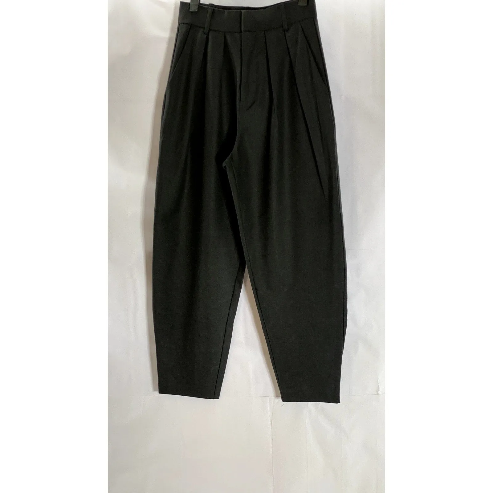 ZARA Women's Black Checkered Tapered Pleated Trousers SZ XS