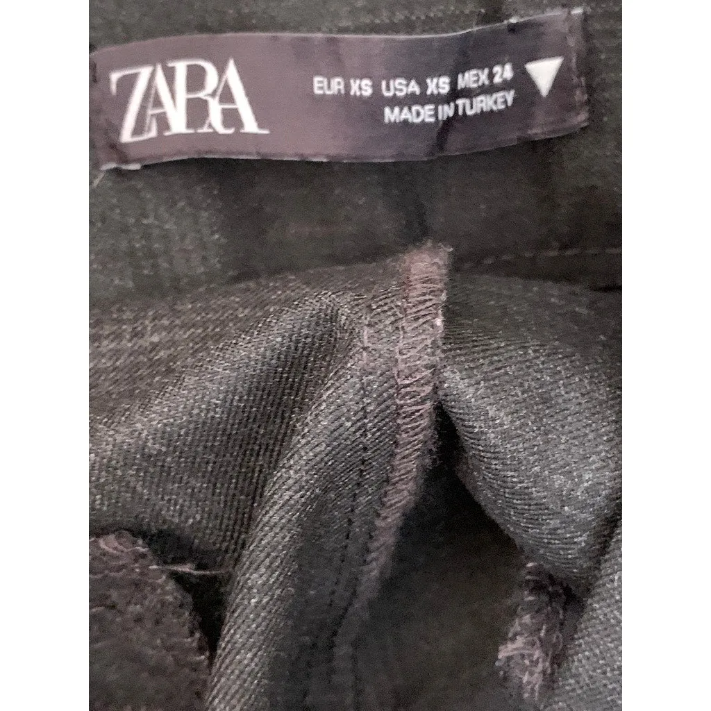 ZARA Women's Black Checkered Tapered Pleated Trousers SZ XS