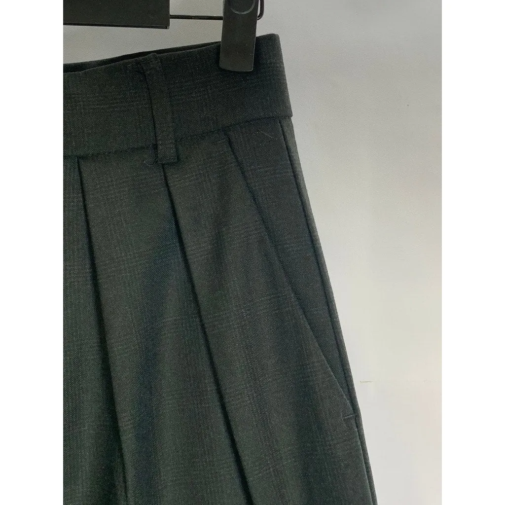 ZARA Women's Black Checkered Tapered Pleated Trousers SZ XS