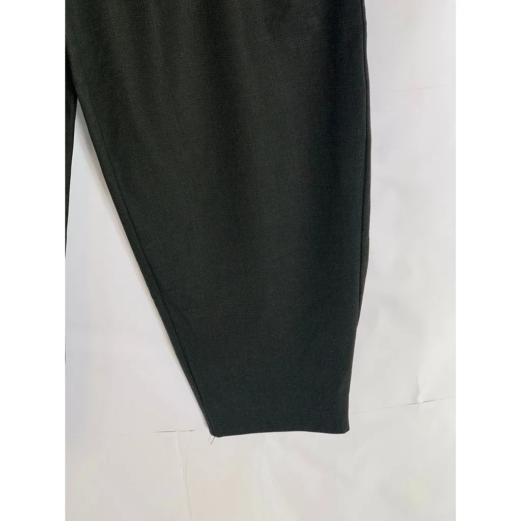 ZARA Women's Black Checkered Tapered Pleated Trousers SZ XS