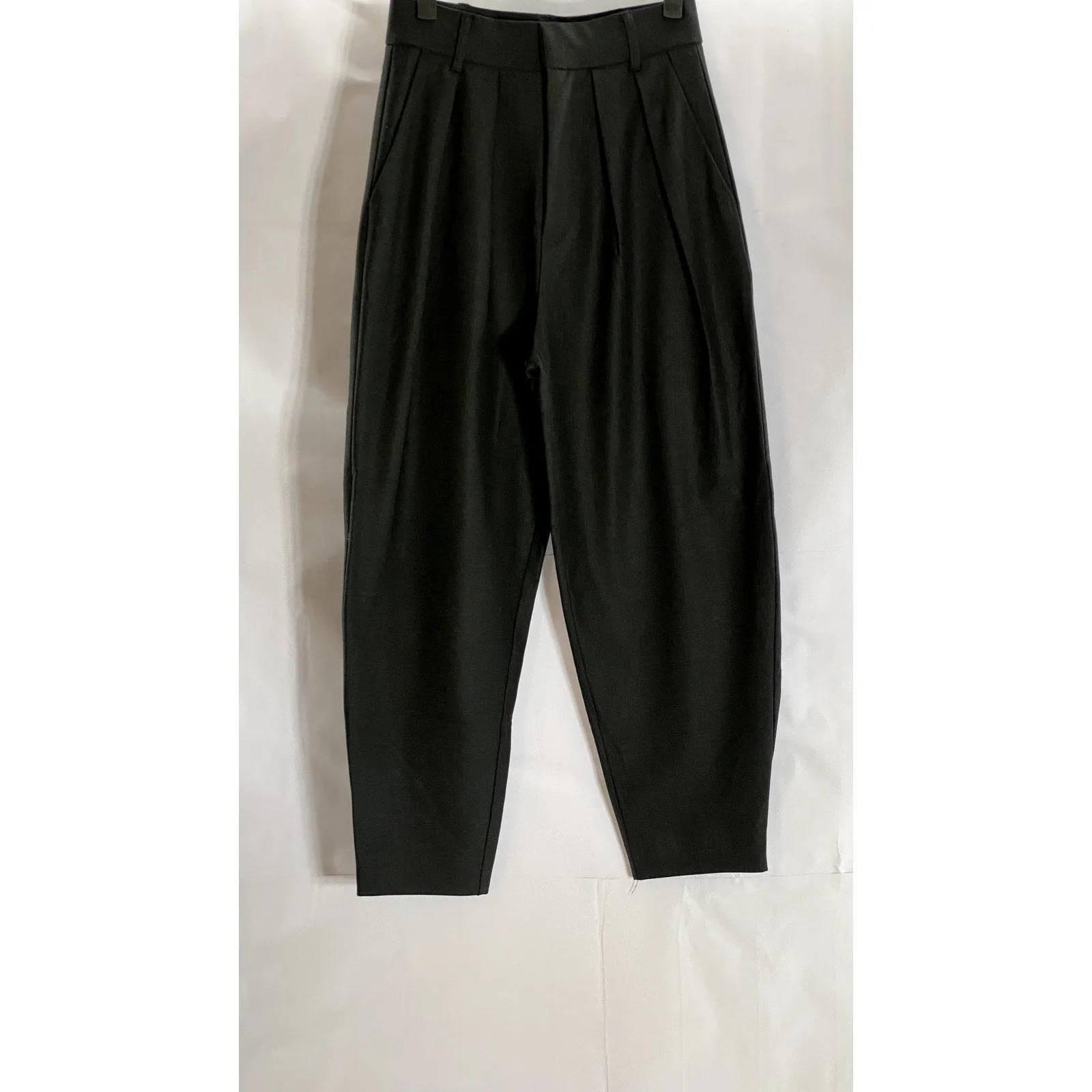 ZARA Women's Black Checkered Tapered Pleated Trousers SZ XS